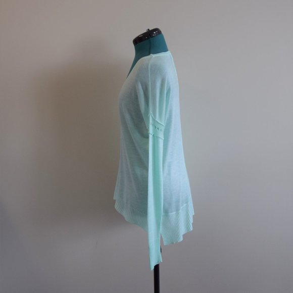 Mint Green High Low Fine Knit Long Sleeve Sweater - Picture 4 of 5